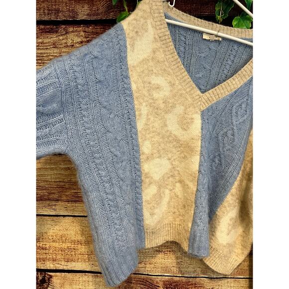 Entro V Neck Long Sleeve Sweater Pullover Drop Shoulder Blue Print Large Ovrsize - Picture 7 of 7